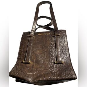 Christian Siriano Croc Deep Brown Shoulder Bag
